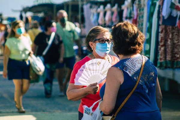 Carmona España Julio 2021 Identificados Españoles Con Mascarilla Mercado Local — Foto de Stock