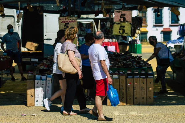 Carmona España Julio 2021 Identificados Españoles Con Mascarilla Mercado Local — Foto de Stock