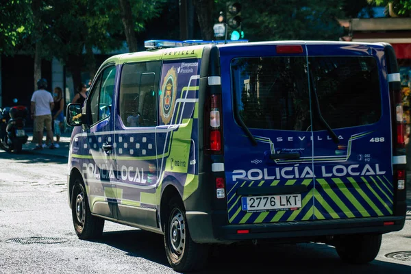 Sevilha Espanha Julho 2021 Carro Policial Local Patrulhando Nas Ruas — Fotografia de Stock