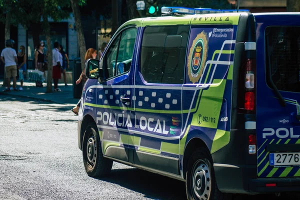 Sevilla Automatische Übersetzung Spanien Juli 2021 Lokale Polizeiwagen Patrouillieren Den — Stockfoto