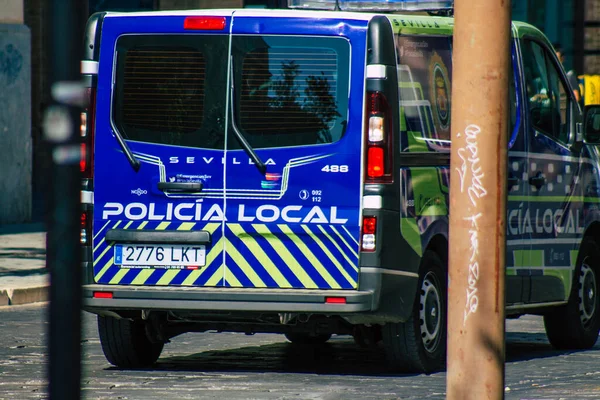 Sevilla Automatische Übersetzung Spanien Juli 2021 Lokale Polizeiwagen Patrouillieren Den — Stockfoto