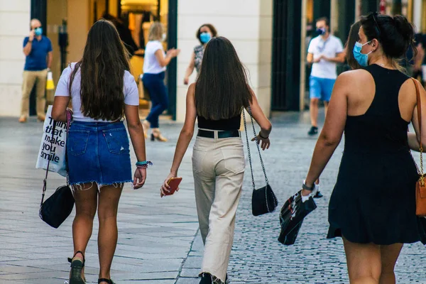 Seville Spain July 2021 Pedestrians Shopping Main Commercial Street Coronavirus — Stock Photo, Image