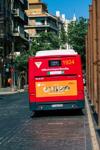 Seville Spain July 2021 Bus Driving Streets Seville Coronavirus Outbreak — Stock Photo, Image