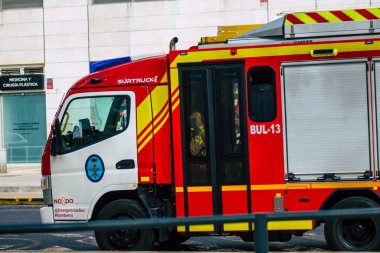 Sevilla İspanya 23 Temmuz 2021 Sevilla İtfaiye Aracı, sembolik bir şehir ve Endülüs Bölgesi 'nin başkenti.