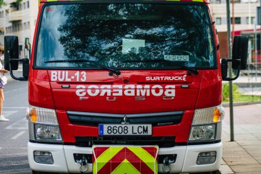 Sevilla İspanya 23 Temmuz 2021 Sevilla İtfaiye Aracı, sembolik bir şehir ve Endülüs Bölgesi 'nin başkenti.