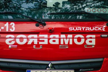 Sevilla İspanya 23 Temmuz 2021 Sevilla İtfaiye Aracı, sembolik bir şehir ve Endülüs Bölgesi 'nin başkenti.