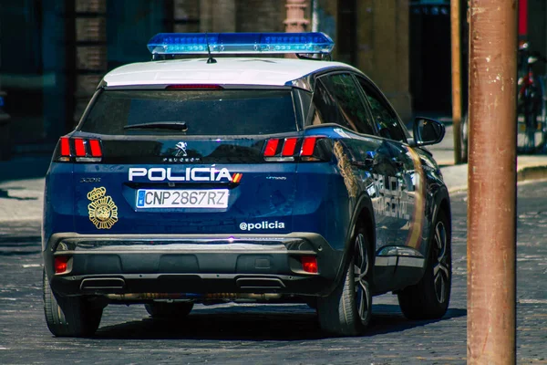 Seville Spain July 2021 Police Car Patrolling Streets Seville Emblematic — Stock Photo, Image