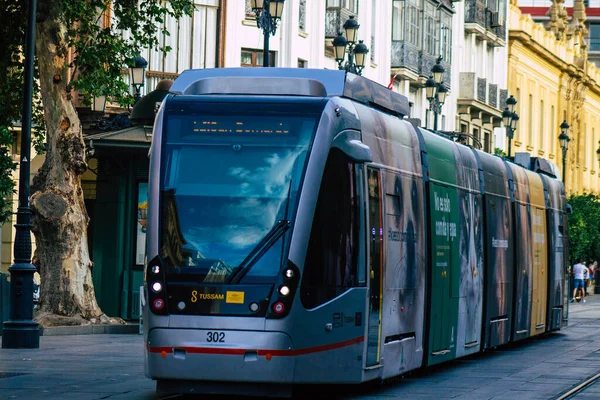 Séville Espagne Juillet 2021 Tram Électrique Moderne Pour Les Passagers — Photo