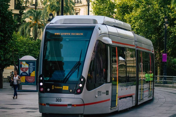 Séville Espagne Juillet 2021 Tram Électrique Moderne Pour Les Passagers — Photo