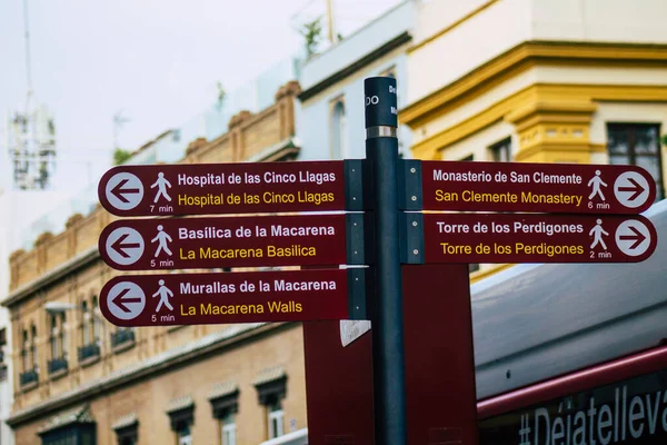 Seville Spain July 2021 Street Sign Road Sign Erected Side — Stock Photo, Image