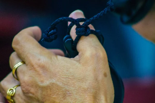 Sevilha Espanha Julho 2021 Fechar Mãos Dos Jogadores Castanholas Instrumento — Fotografia de Stock