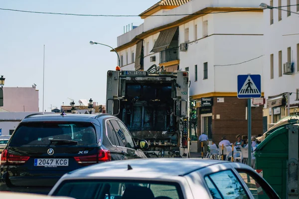 Sevilla España Julio 2021 Camión Basura Que Circula Por Las — Foto de Stock