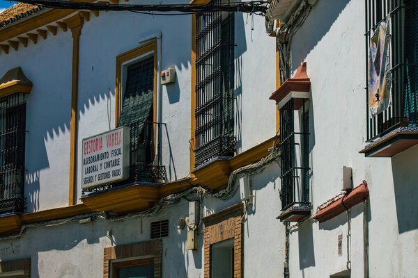 Carmona Spain July 26, 2021 Facade of old house in the streets of Carmona called The Bright Star of Europe, the town shows a typical narrow and meandering Arabic layout