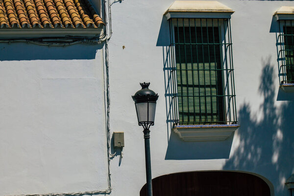 Carmona Spain July 26, 2021 Facade of old house in the streets of Carmona called The Bright Star of Europe, the town shows a typical narrow and meandering Arabic layout