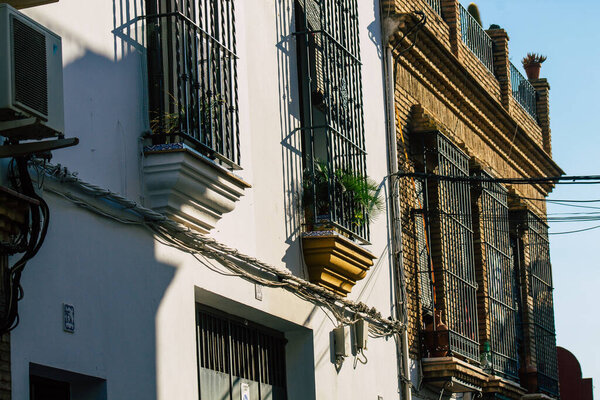 Carmona Spain July 26, 2021 Facade of old house in the streets of Carmona called The Bright Star of Europe, the town shows a typical narrow and meandering Arabic layout