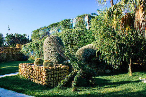 Carmona Spain August 03, 2021 Garden view of Anise Factory Los Hermanos, one of the oldest distilleries in Spain, the most traditional flavours of Carmona with the best anisette dating back to 1880