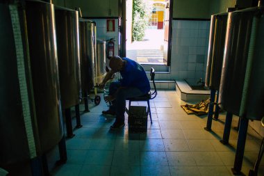 Carmona İspanya 3 Ağustos 2021 Los Hermanos damıtma tarifi, 1880 'den beri, ortalama bir mezuniyette damıtılarak elde edilen tek anisette, ki bu da ona olağanüstü nitelikler kazandırır.