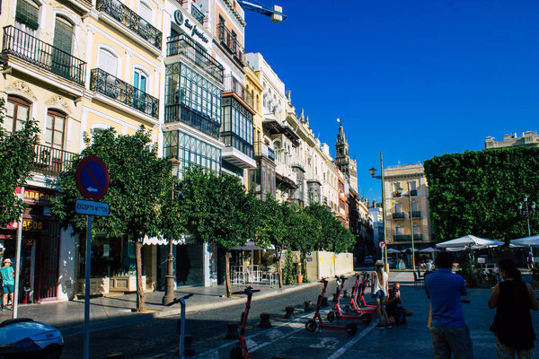 Seville Spain August 10, 2021 Urban landscape of the city of Seville, an emblematic city and the capital of the region of Andalusia, in the south of Spain