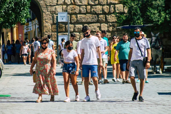 Seville Spain August 2021 Tourists Walking Street Seville Coronavirus Outbreak — Stock Photo, Image