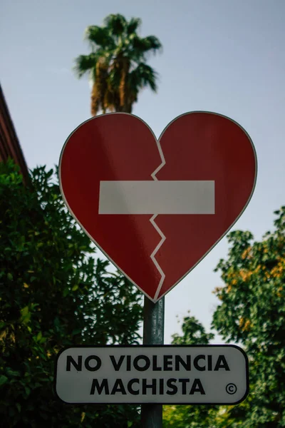 Sevilla Spanien August 2021 Straßenschild Oder Verkehrsschild Straßenrand Oder Über — Stockfoto