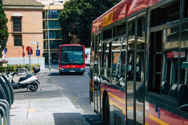Séville Espagne Août 2021 Bus Circulant Dans Les Rues Séville — Photo