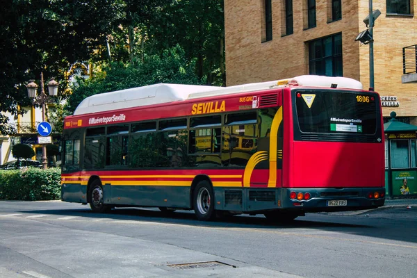 Seville Spain August 2021 Bus Driving Streets Seville Coronavirus Outbreak — Stock Photo, Image