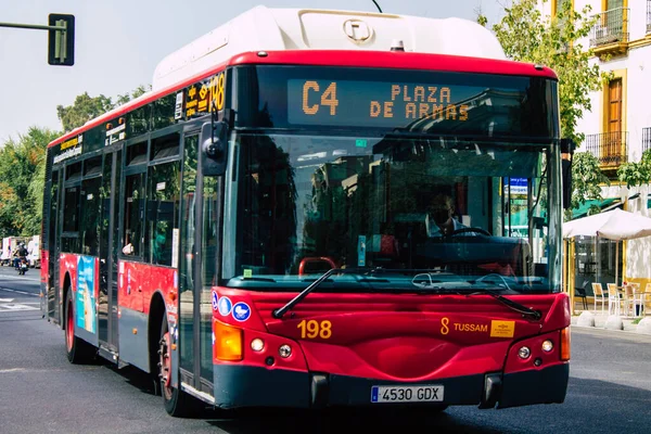 Sevilla España Agosto 2021 Autobús Que Circula Por Las Calles — Foto de Stock