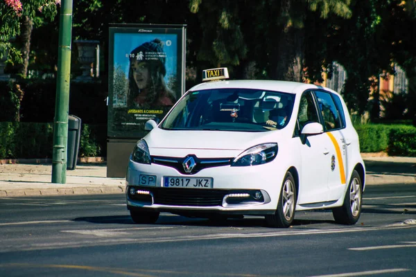 Seville Spain August 2021 Taxi Driving Streets Seville Coronavirus Outbreak — Stock Photo, Image