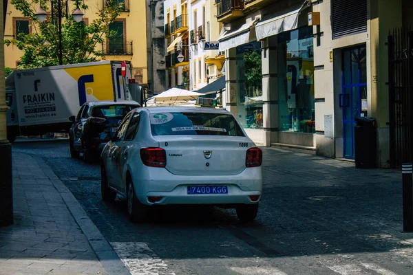 Seville Spain August 2021 Taxi Driving Streets Seville Coronavirus Outbreak — Stock Photo, Image