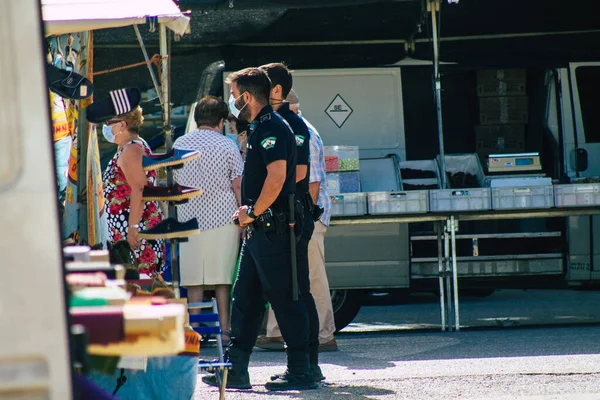 Carmona Spanien Augusti 2021 Lokal Polispatrullering Vid Carmona Marknaden Det — Stockfoto