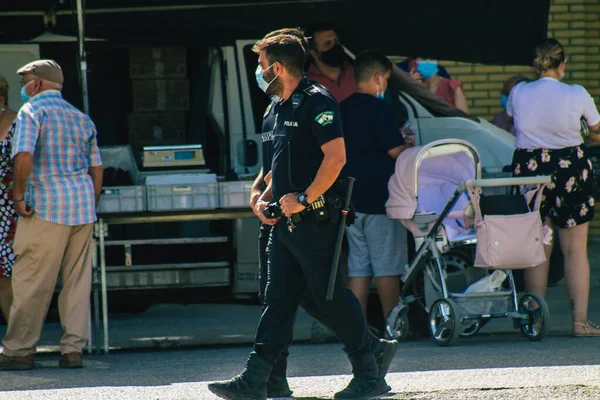 Carmona Espagne Août 2021 Police Locale Patrouille Marché Carmona Pendant — Photo