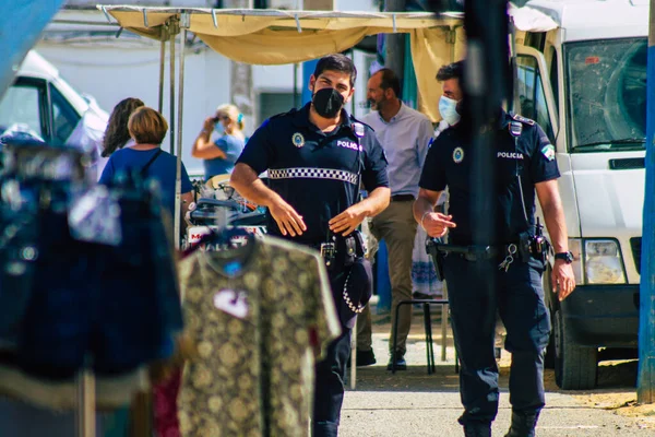 Carmona España Agosto 2021 Policía Local Patrulla Mercado Carmona Durante — Foto de Stock