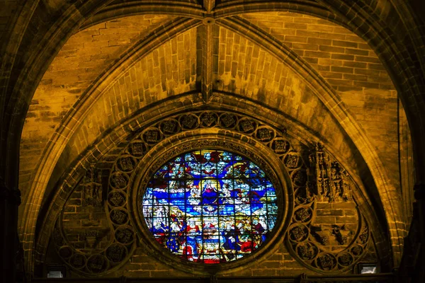 Sevilla Spanyolország Augusztus 2021 Stained Glass Saint Metropolitan Patriarchal Cathedral — Stock Fotó