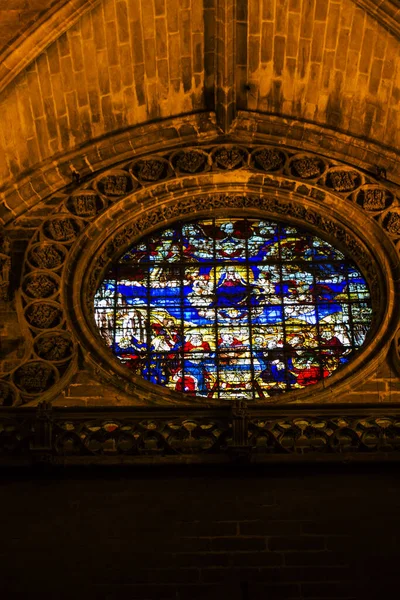 Sevilha Espanha Agosto 2021 Vidro Manchado Dentro Catedral Metropolitana Patriarcal — Fotografia de Stock