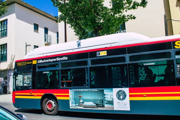 Sevilla Automatische Übersetzung Spanien August 2021 Busfahrt Durch Die Straßen — Stockfoto