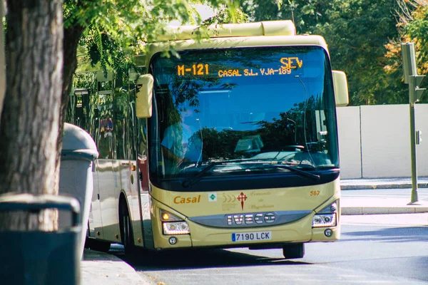 Sevilla Automatische Übersetzung Spanien August 2021 Busfahrt Durch Die Straßen — Stockfoto