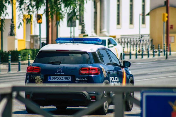 Seville Spain August 2021 Police Car Patrolling Streets Seville Coronavirus — Stock Photo, Image