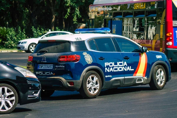 Sevilla Spanje Augustus 2021 Politieauto Patrouilleert Straten Van Sevilla Tijdens — Stockfoto