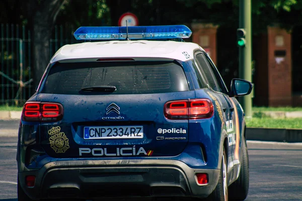 Seville Spain August 2021 Police Car Patrolling Streets Seville Coronavirus — Stock Photo, Image