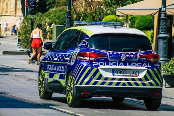 Sevilla Automatische Übersetzung Spanien August 2021 Lokale Polizeiwagen Patrouillieren Den — Stockfoto