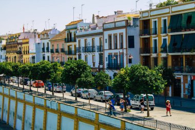 Seville İspanya 21 Ağustos 2021 Seville 'deki Triana Mahallesi' nde bulunan bina, İspanya 'nın güneyindeki Endülüs Bölgesi' nin sembolik şehri ve başkenti.