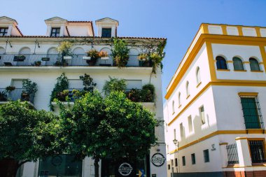 Seville İspanya 21 Ağustos 2021 İspanya 'nın güneyinde, sembolik şehir ve Endülüs Bölgesi' nin başkenti Sevilla şehrinde yer alan bina.