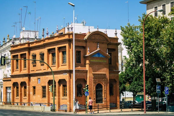 Seville Spain August 2021 Building Located Triana Neighborhood Seville Emblematic — Stock Photo, Image