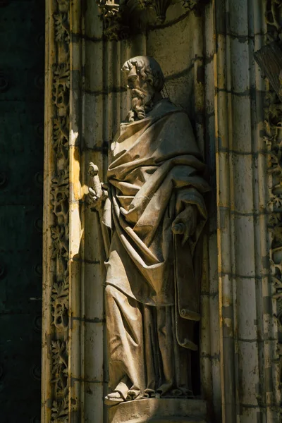 Séville Espagne Août 2021 Statue Sur Façade Cathédrale Saint Métropolite — Photo