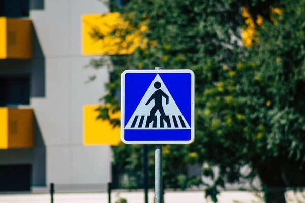 Seville Spain August 2021 Street Sign Road Sign Erected Side — Stock Photo, Image