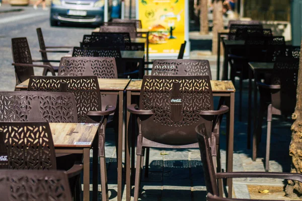 Séville Espagne Août 2021 Chaises Tables Restaurant Dans Les Rues — Photo