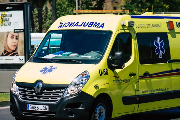 Seville Spain August 2021 Ambulance Driving Streets Seville Coronavirus Outbreak — Stock Photo, Image