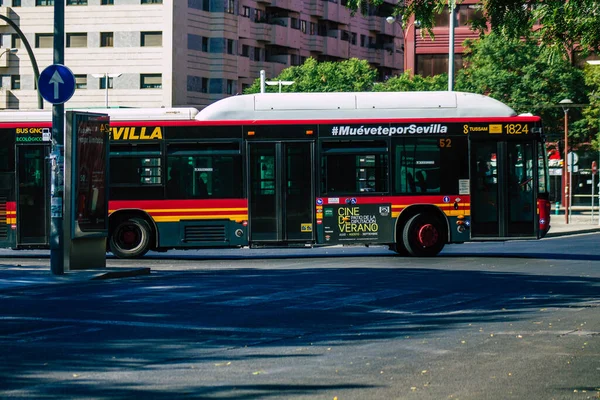 Sevilla Spanien August 2021 Busfahrt Durch Die Straßen Von Sevilla — Stockfoto