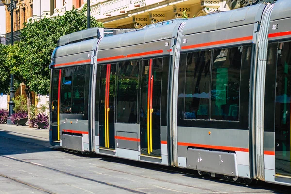 Séville Espagne Août 2021 Tramway Électrique Moderne Pour Les Passagers — Photo