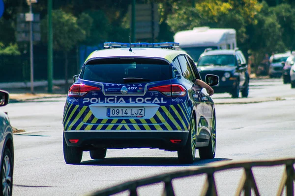 Sevilla España Agosto 2021 Patrulla Policial Local Patrulla Por Las — Foto de Stock